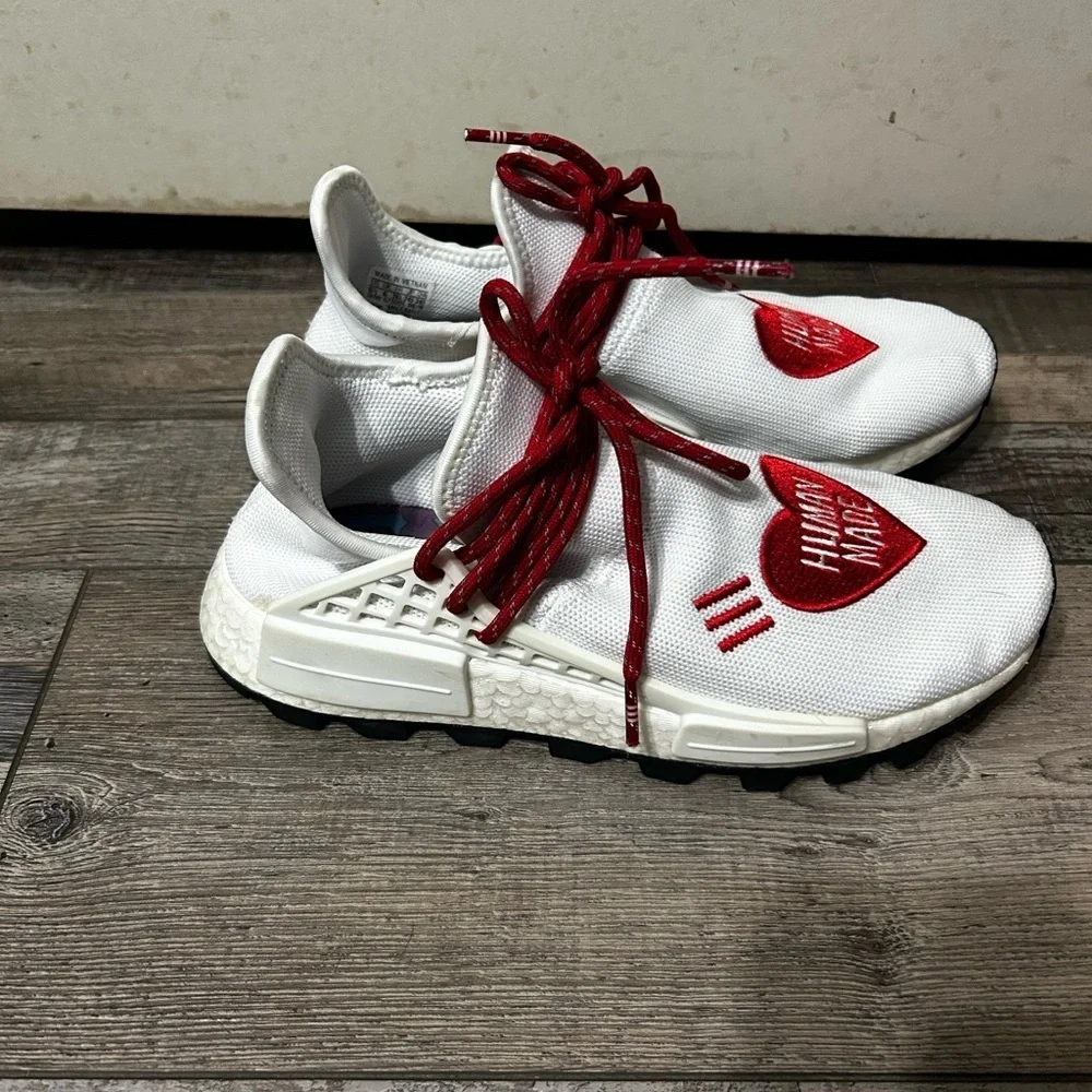 Adidas Pharrell Hu X HUMAN MADE® Red and White Sneakers